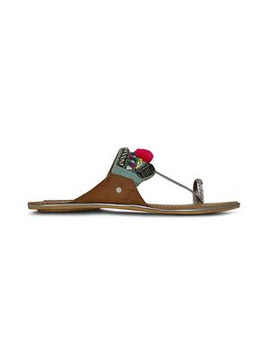 grey pom pom one toe kolhapuri - 13686723 - Standard Image - 2