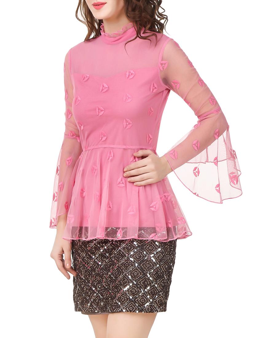 bell sleeved embroidered peplum top - 13714630 - Zoom Image - 2