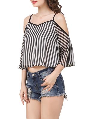 cold shoulder striped top - 13714649 - Standard Image - 2
