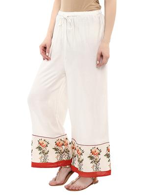 white printed rayon palazzo - 13722523 - Standard Image - 2