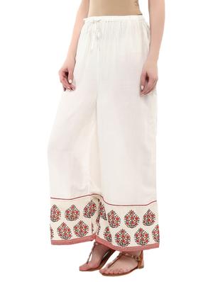 white printed rayon palazzo - 13722526 - Standard Image - 2