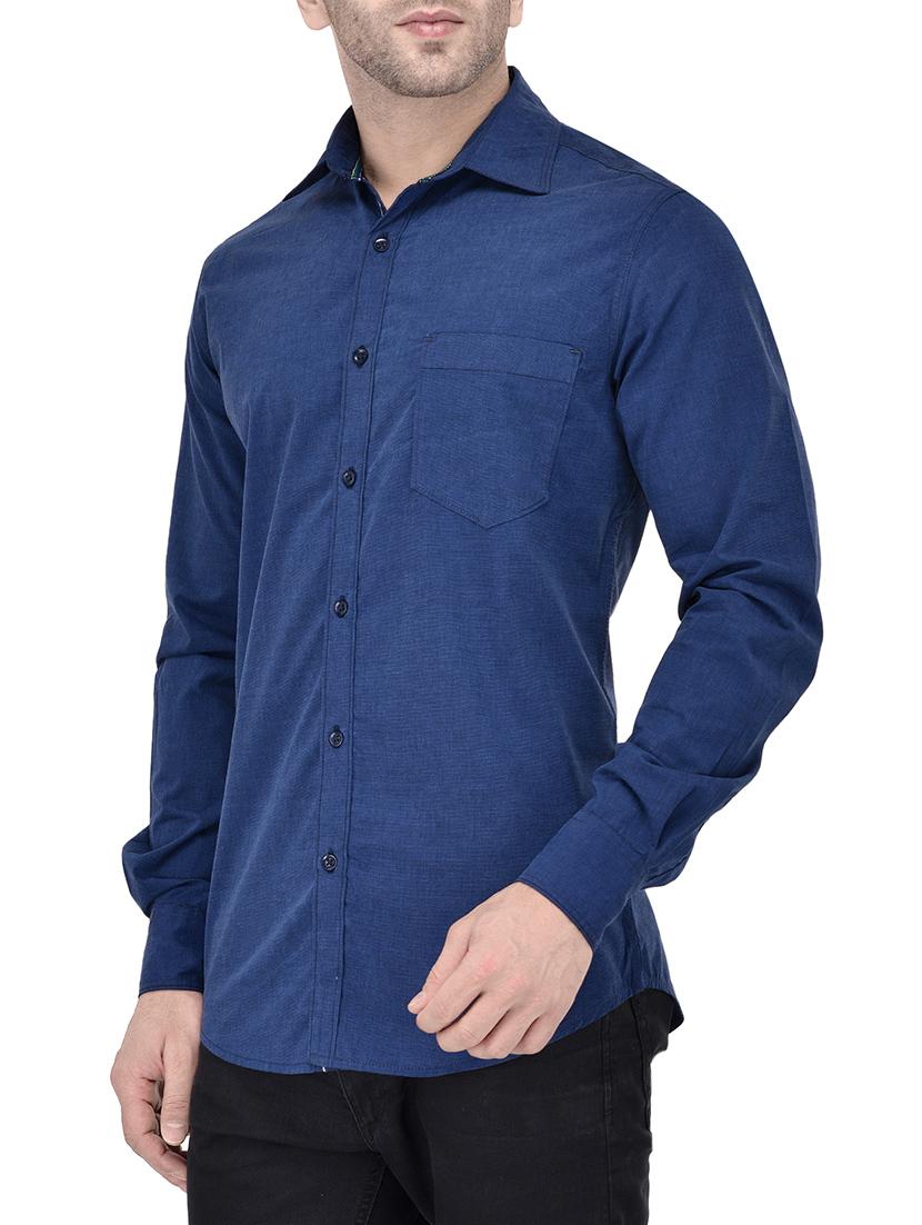 navy blue cotton casual shirt - 13733524 - Zoom Image - 2