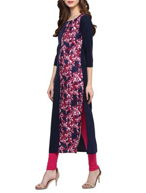 blue crepe printed long kurta - 13740282 - Standard Image - 2