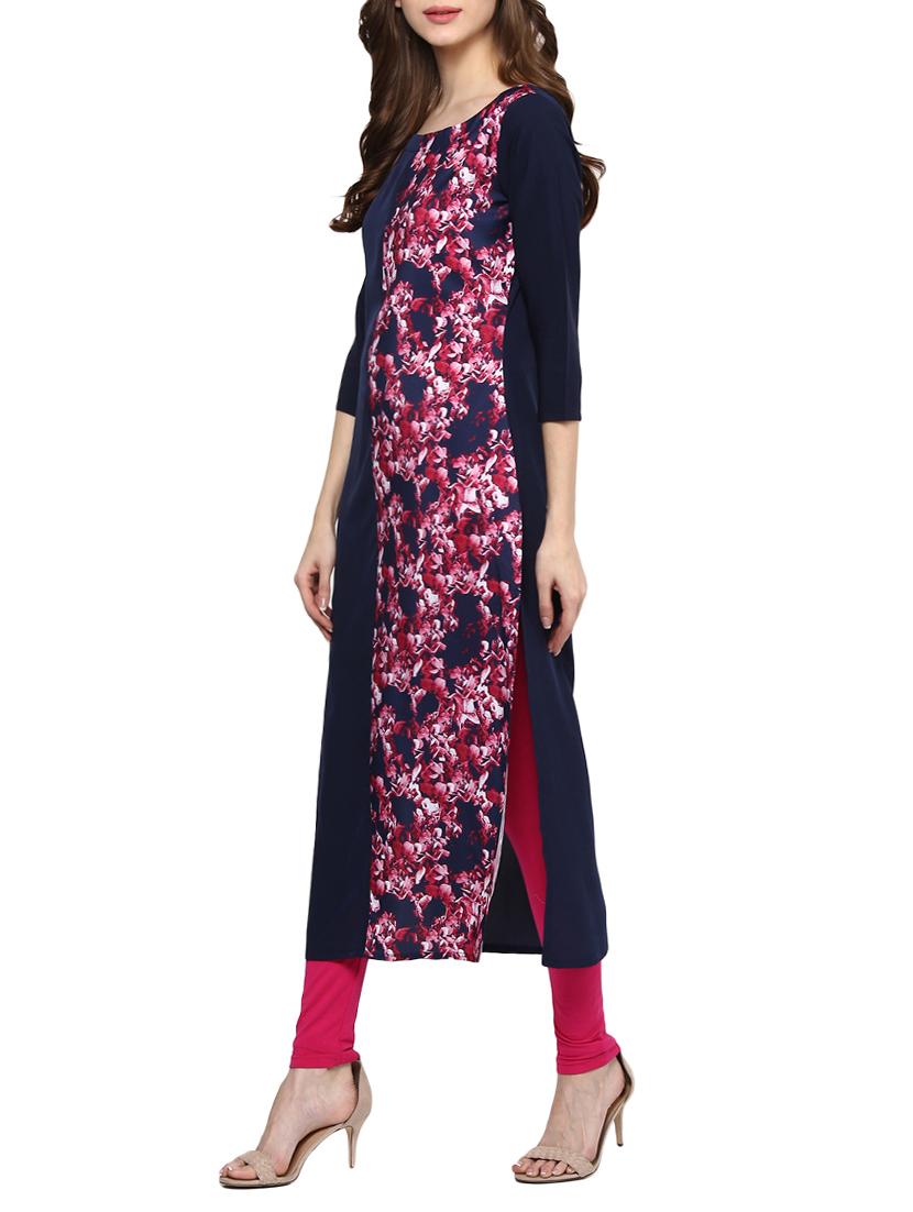 blue crepe printed long kurta - 13740282 - Zoom Image - 2