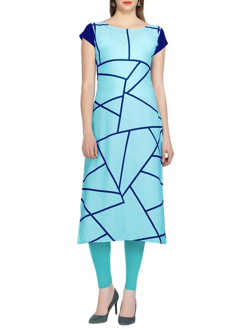 sky blue crepe printed long kurta - 13740290 - Standard Image - 1