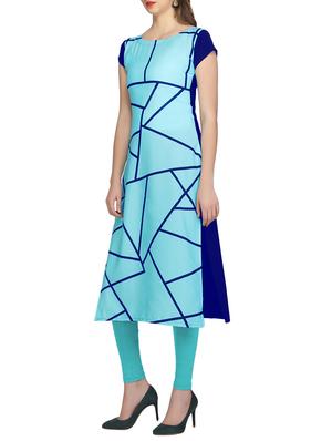 sky blue crepe printed long kurta - 13740290 - Standard Image - 2