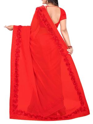 red chiffon bordered saree with blouse - 13740727 - Standard Image - 2
