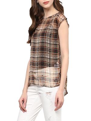 round neck sheer checkered top - 13741096 - Standard Image - 2