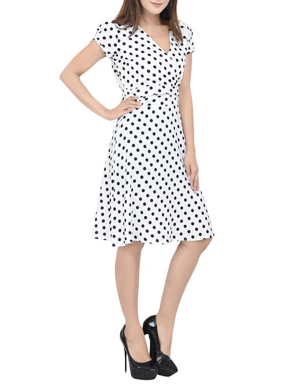 polka dot overlap neck dress - 13741152 - Zoom Image - 2