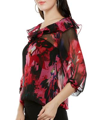 pink printed georgette top - 13744551 - Standard Image - 2