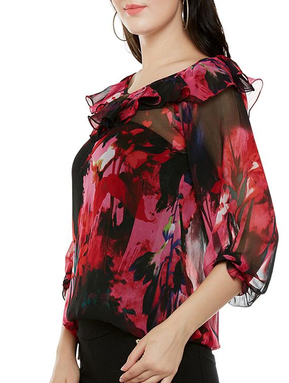 pink printed georgette top - 13744551 - Zoom Image - 2