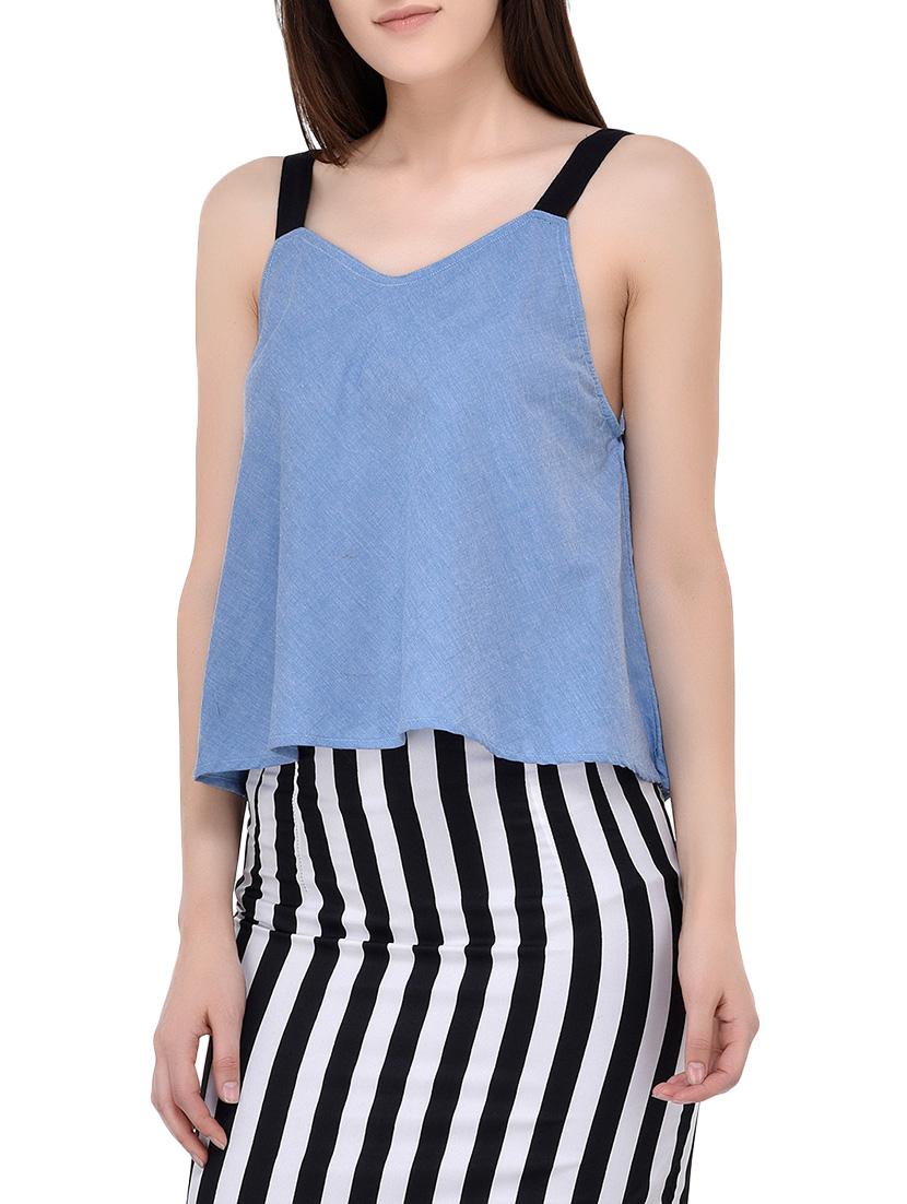 blue poly crepe top - 13747492 - Zoom Image - 2