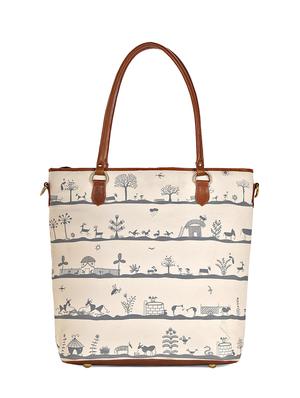 beige canvas printed tote - 13748077 - Standard Image - 2
