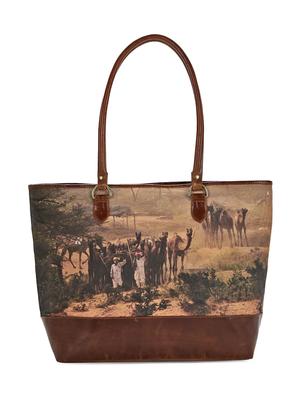brown canvas printed tote - 13748079 - Standard Image - 2
