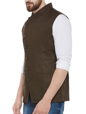 solid brown cotton waist coat - 13749283 - Standard Image - 2