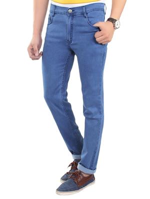 solid blue cotton blend jeans - 13749908 - Standard Image - 2