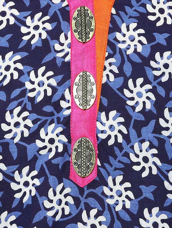 blue cotton printed straight kurta - 13750806 - Zoom Image - 5