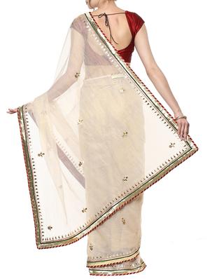 beige cotton blend gota patti saree with blouse - 13750901 - Standard Image - 2
