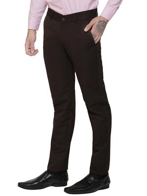 solid brown cotton casual trouser - 13751366 - Standard Image - 2