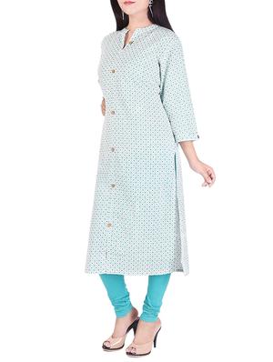 white cotton printed straight kurta - 13755254 - Standard Image - 2