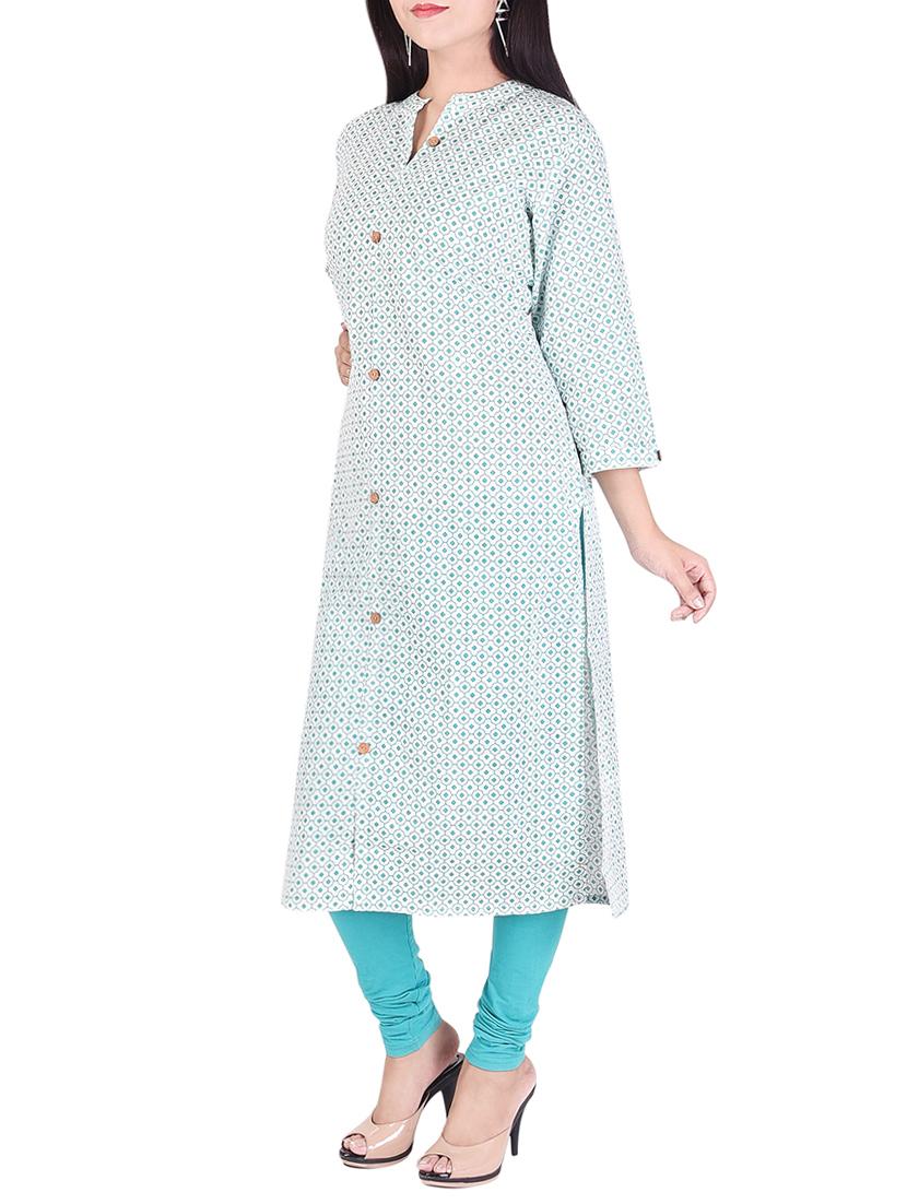 white cotton printed straight kurta - 13755254 - Zoom Image - 2