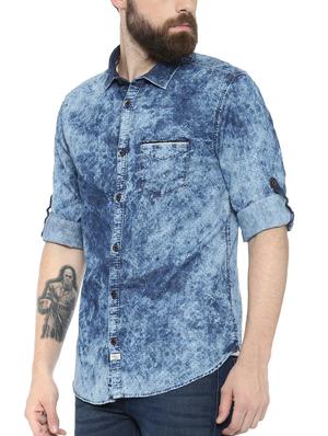 blue denim casual shirt - 13773377 - Standard Image - 2