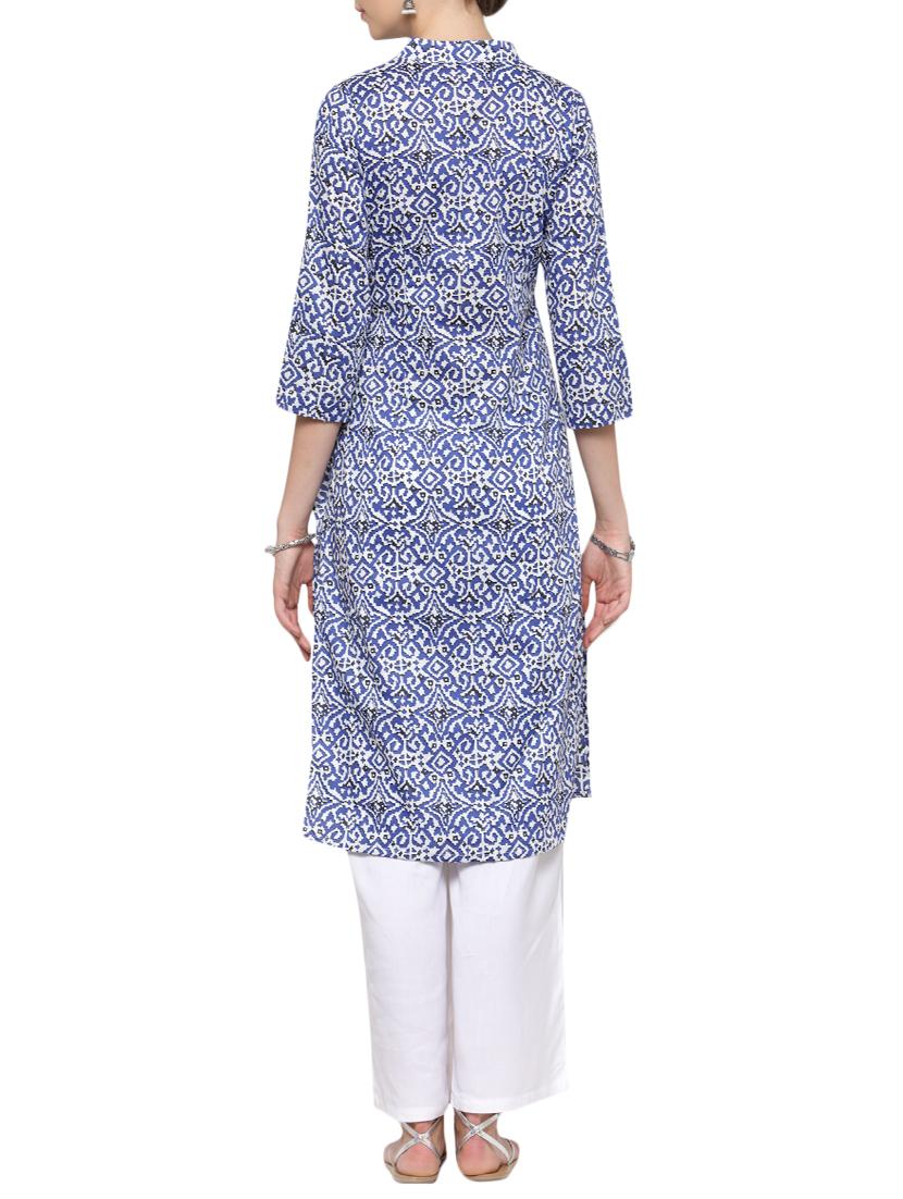 blue cotton printed kurta palazzo set - 13778192 - Zoom Image - 2