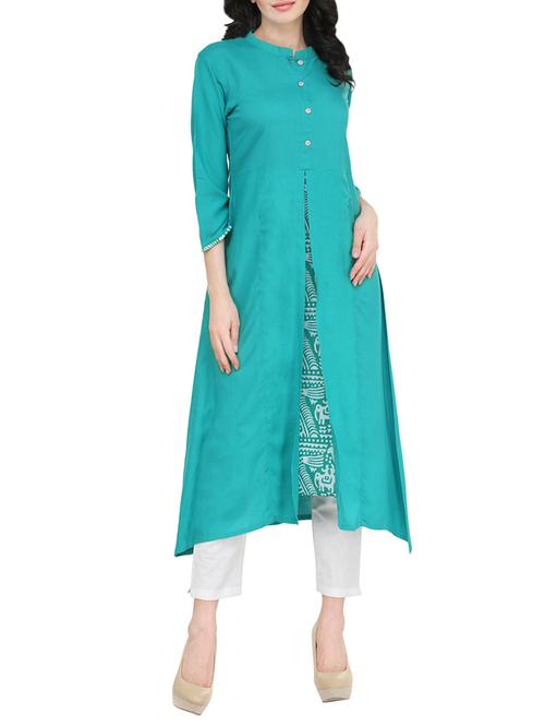 turquoise asymmetric kurta - 13787345 - Standard Image - 1