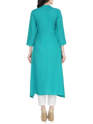 turquoise asymmetric kurta - 13787345 - Standard Image - 2
