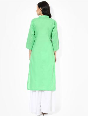 green cotton solid straight kurta - 13807630 - Standard Image - 2