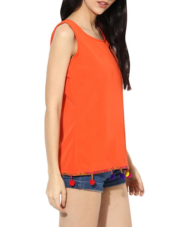 orange poly crepe sleeveless top - 13807638 - Zoom Image - 2