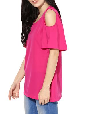 pink poly crepe cold shoulder top - 13807640 - Standard Image - 2
