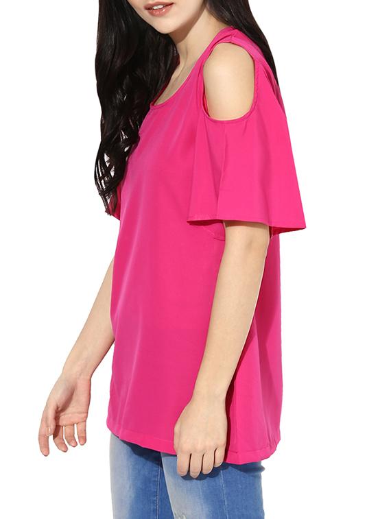 pink poly crepe cold shoulder top - 13807640 - Zoom Image - 2