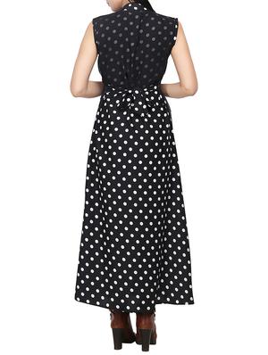 black polka dots printed georgette maxi dress - 13811965 - Standard Image - 2