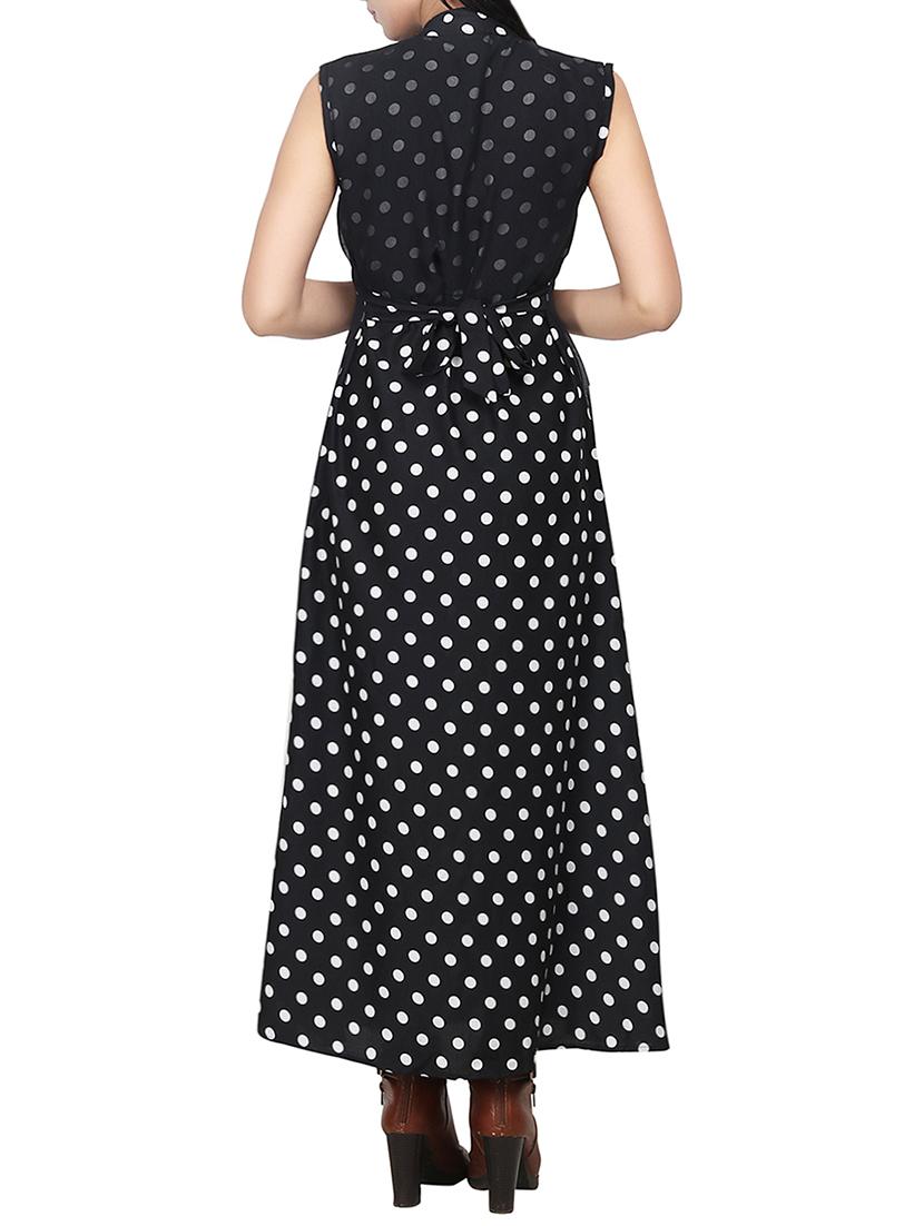 black polka dots printed georgette maxi dress - 13811965 - Zoom Image - 2