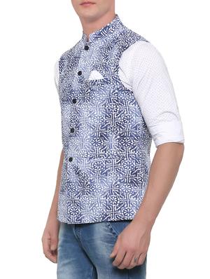 blue cotton nehru jacket - 13831984 - Standard Image - 2