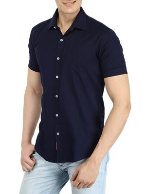 navy blue linen casual shirt - 13833869 - Standard Image - 2
