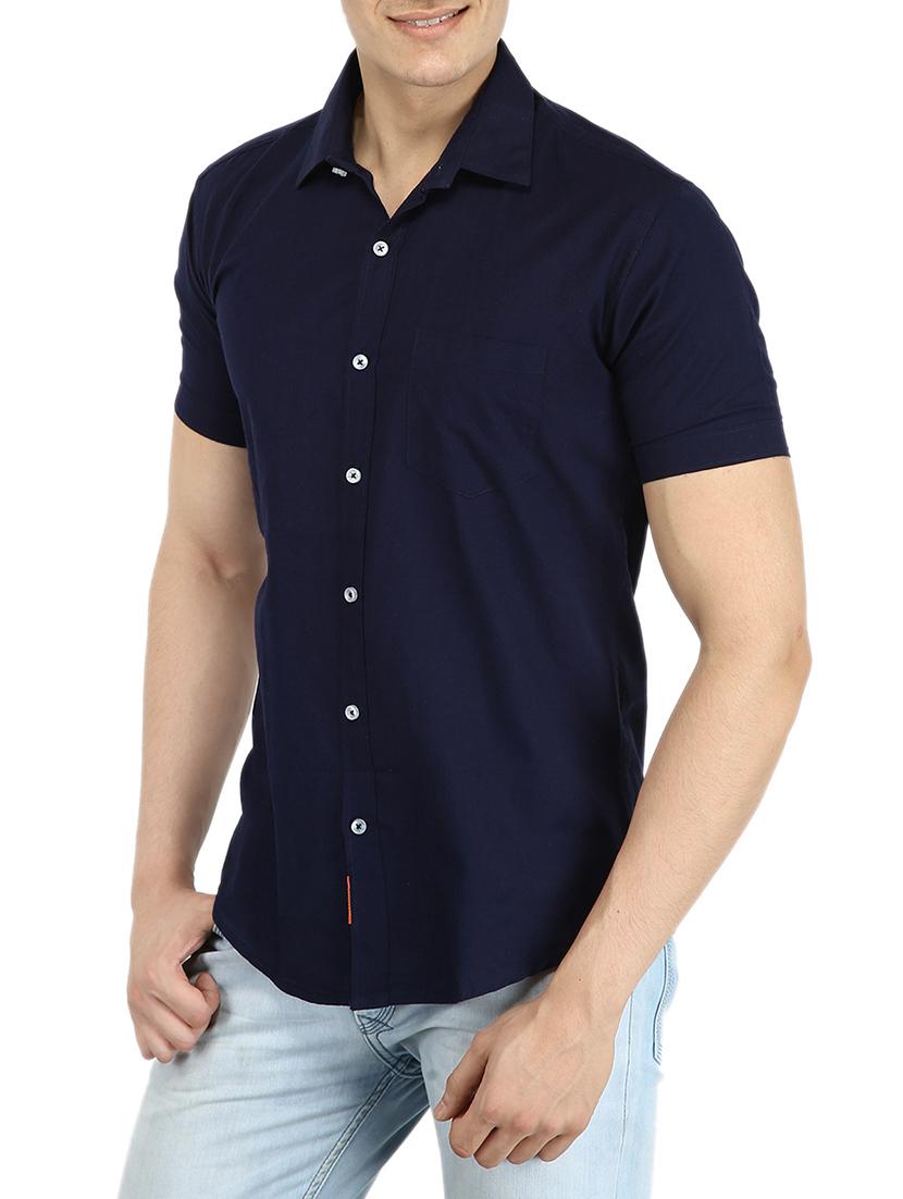 navy blue linen casual shirt - 13833869 - Zoom Image - 2
