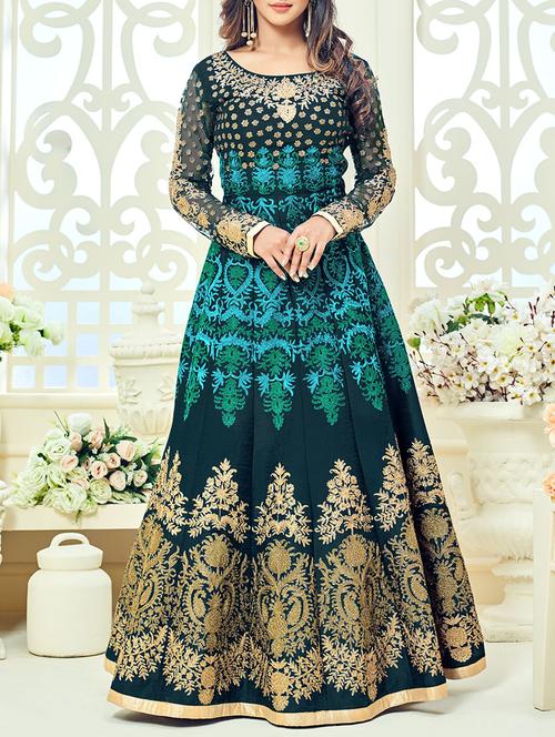 green georgette anarkali suits unstitched suit - 13844050 - Standard Image - 1
