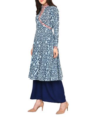 indigo blue printed cotton a-line kurta - 13846303 - Standard Image - 2