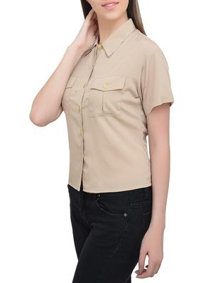 solid beige casual shirt - 13848017 - Standard Image - 2