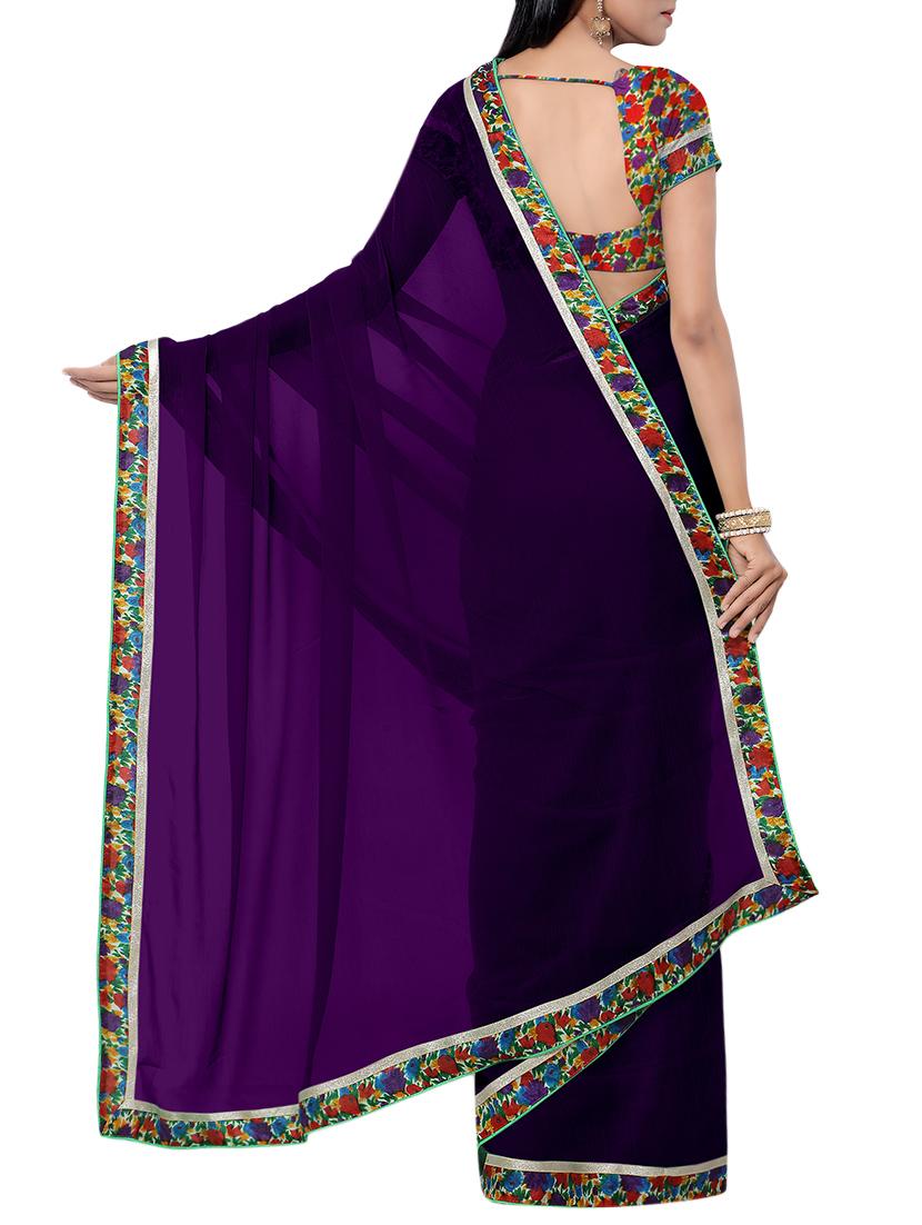 purple georgette bordered saree with blouse - 13860556 - Zoom Image - 2