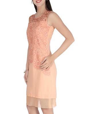 embroidered orange georgette shift dress - 13864529 - Standard Image - 2