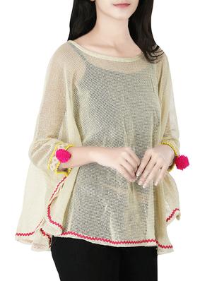 beige khadi summer poncho - 13873562 - Standard Image - 2