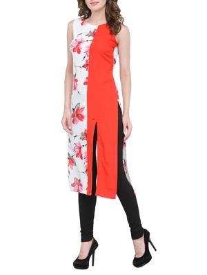 white & red floral straight kurta - 13876815 - Standard Image - 2