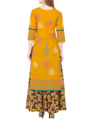 mustard cotton printed straight kurta - 13877741 - Standard Image - 2