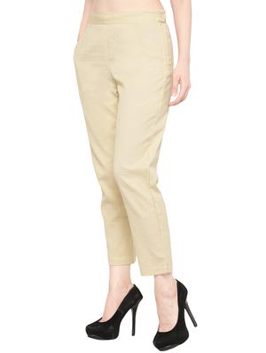 solid beige cotton cigarette pant - 13877808 - Standard Image - 2