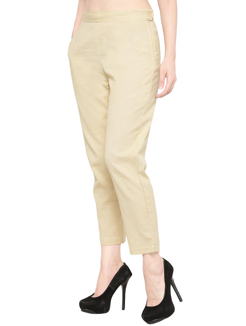 solid beige cotton cigarette pant - 13877808 - Zoom Image - 2