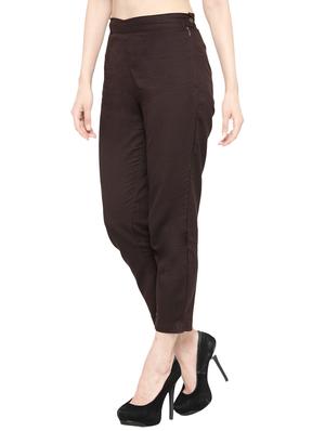 solid brown cotton cigarette pant - 13877809 - Standard Image - 2