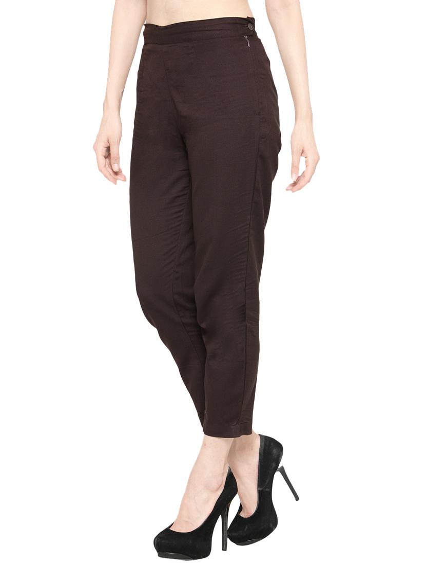 solid brown cotton cigarette pant - 13877809 - Zoom Image - 2